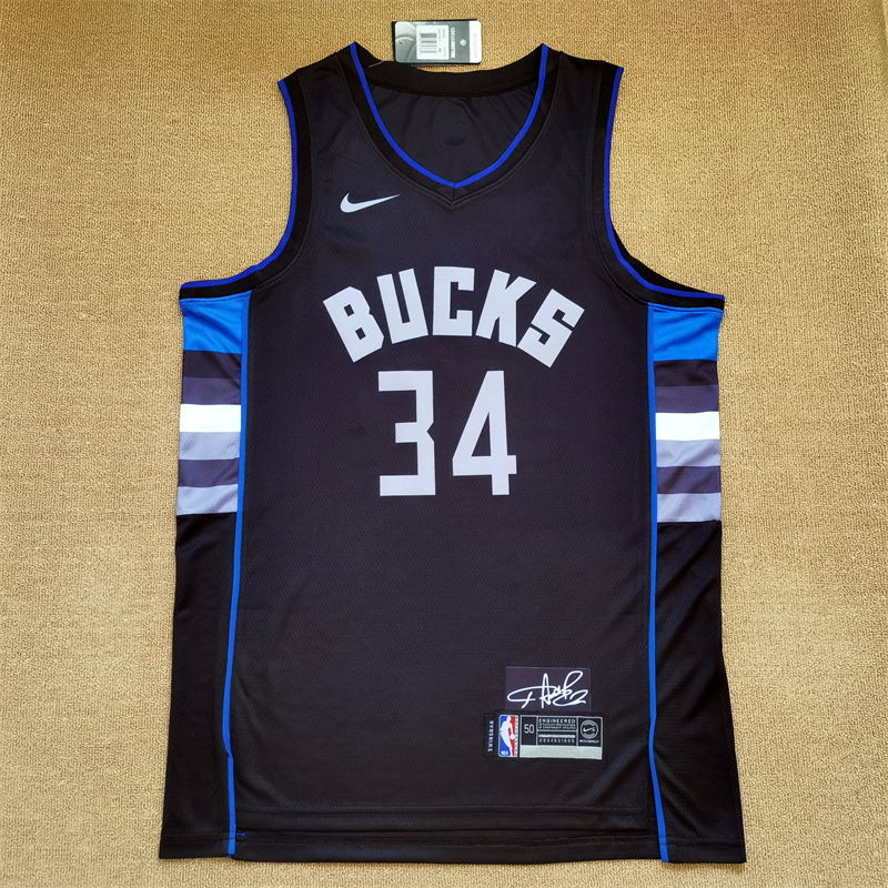 Men Milwaukee Bucks #34 Giannis Antetokounmpo Black Nike 2025 NBA Jersey
